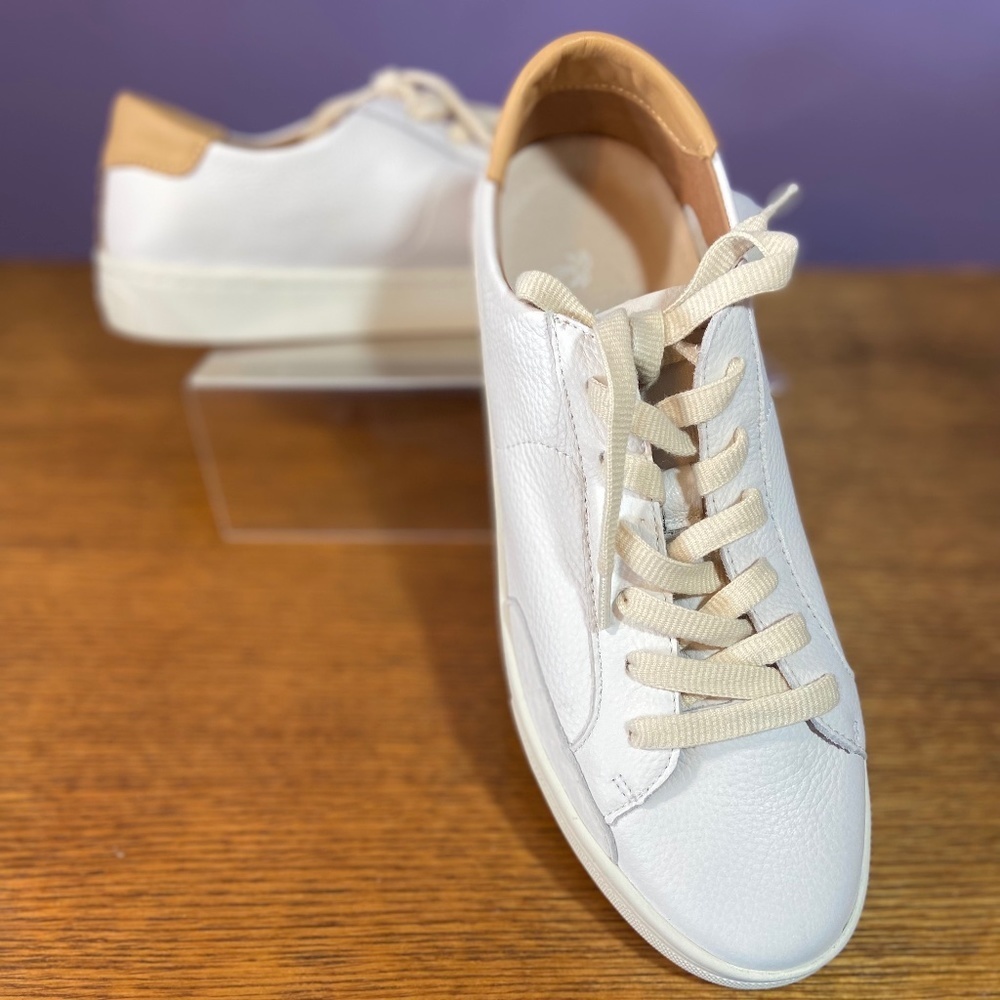 Soludos White Leather Sneakers with Tan Heel Accent - Picture 7 of 14
